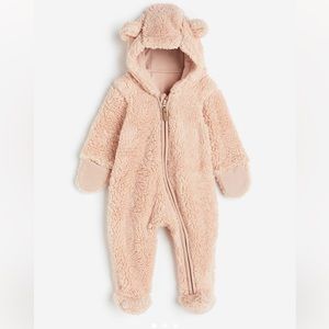Pink Faux shearling baby overall baby footie bear onesie fur baby onesie